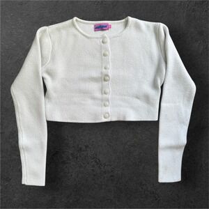 Edikted Womens Cropped Rose Button Cardigan Sweater Off White XS/S Long Sleeve